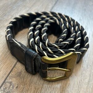 Vintage Leather Link Belt Western Cow Hide Greatland Large Black Off White